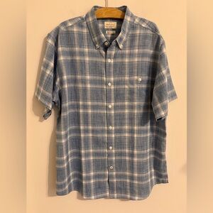 Weatherproof Vintage men's blue & white plaid short sleeve button up shirt